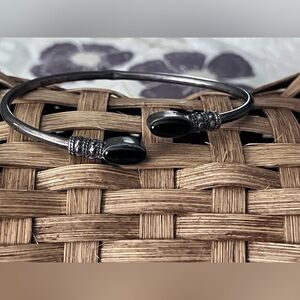 Vintage Sterling Silver & Onyx Cuff Bracelet – Stamped 925